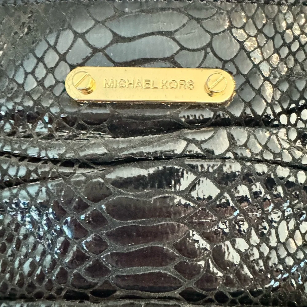 Michael Kors Black Snake Embossed Shoulder Bag